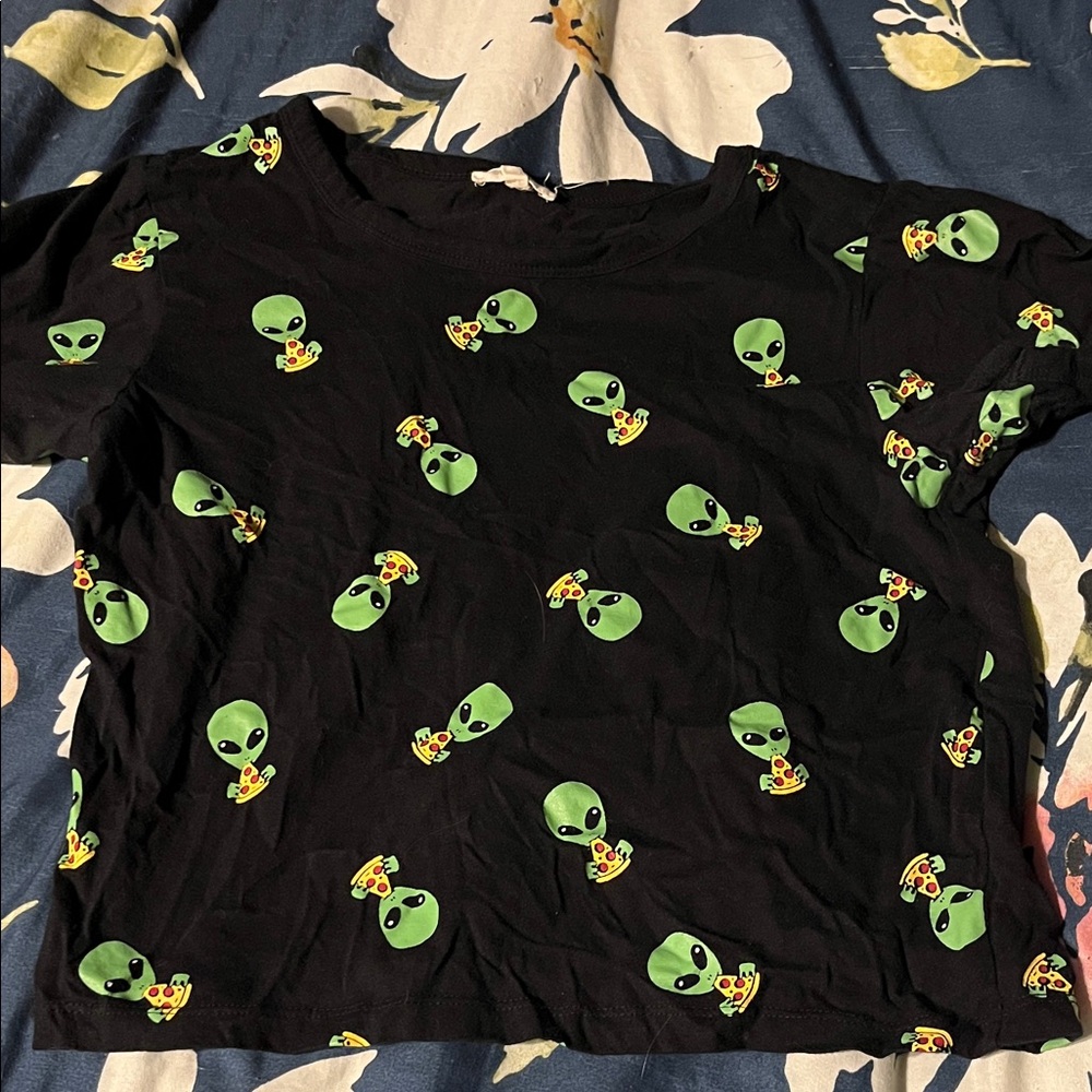 Alien Eating Pizza Crop Top